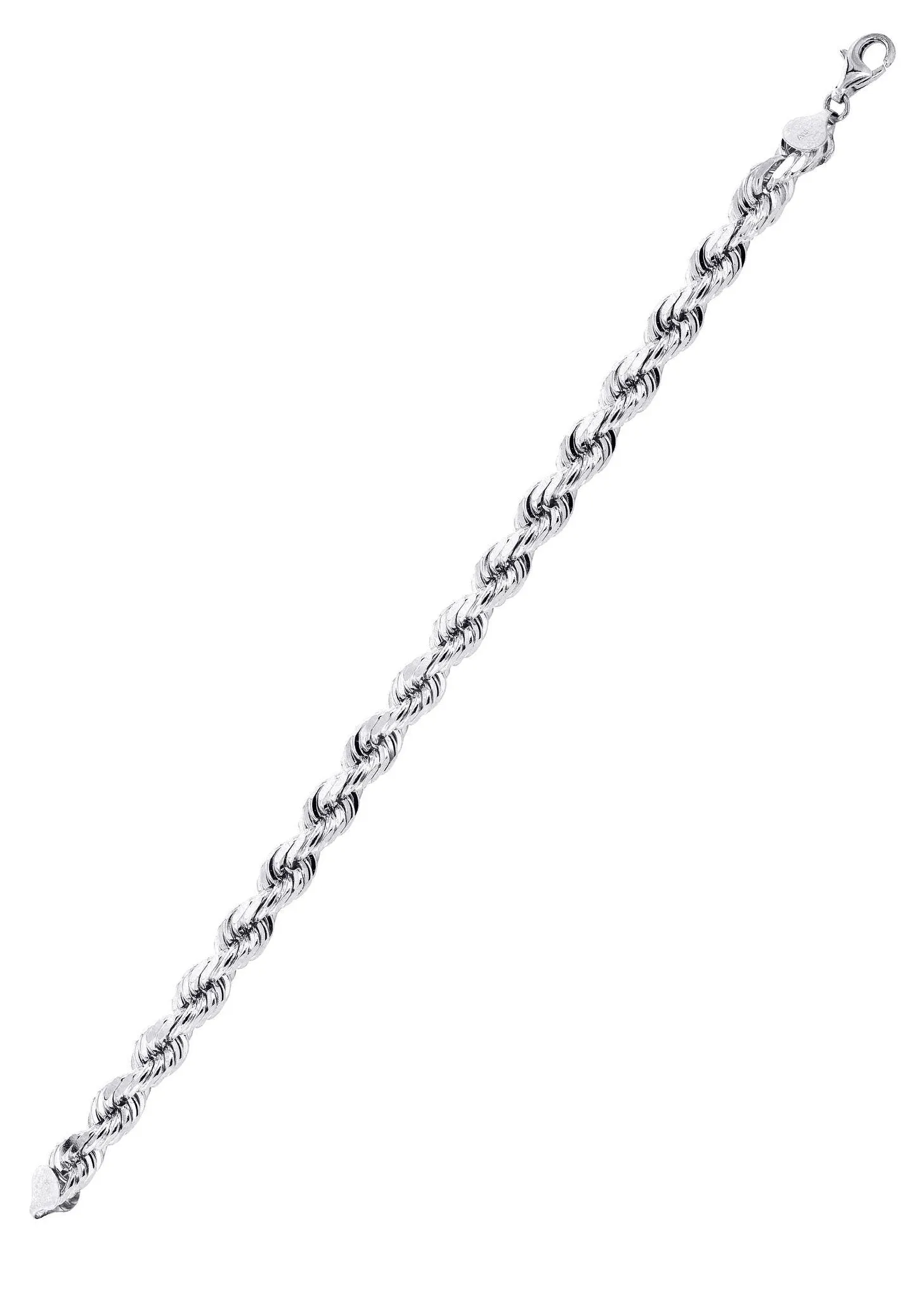 Solid Mens Rope Bracelet 10K White Gold
