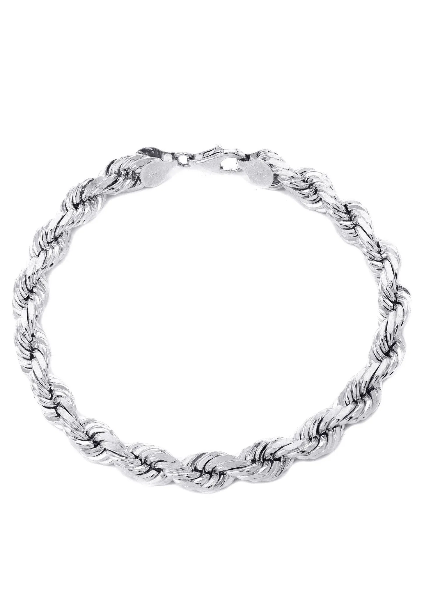 Solid Mens Rope Bracelet 10K White Gold