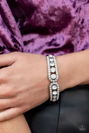Spellbinding Splendor - White - Rhinestone Blingy Paparazzi Hinge Bracelet - January 2023 Fiercely 5th Avenue