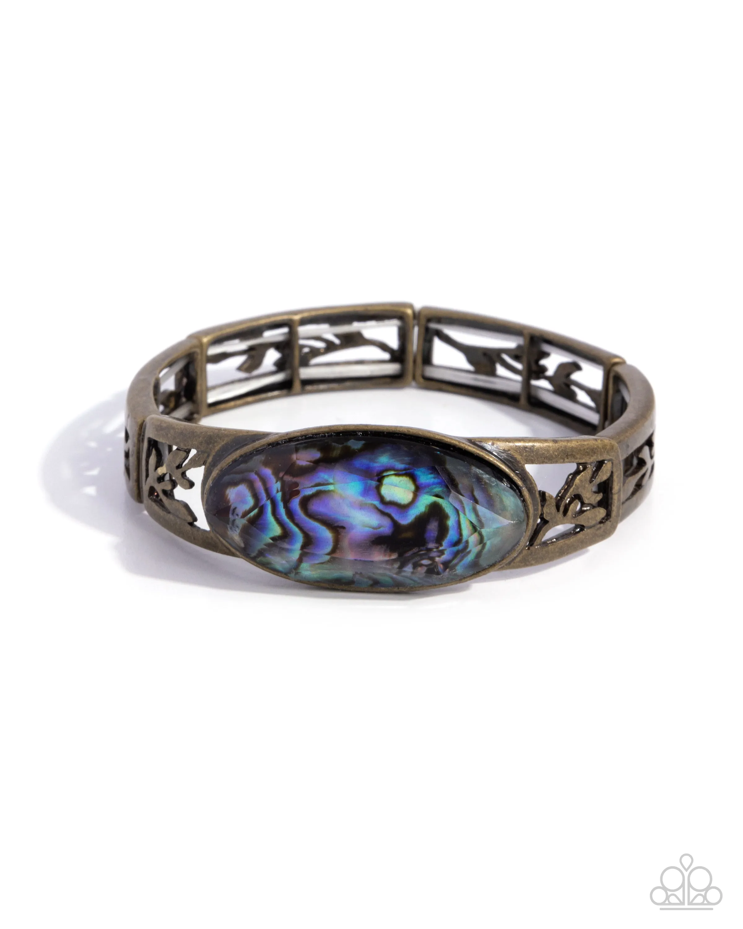 Spliced Santa Fe - Brass - Vine Frame Abalone Shell Paparazzi Stretchy Paparazzi Bracelet