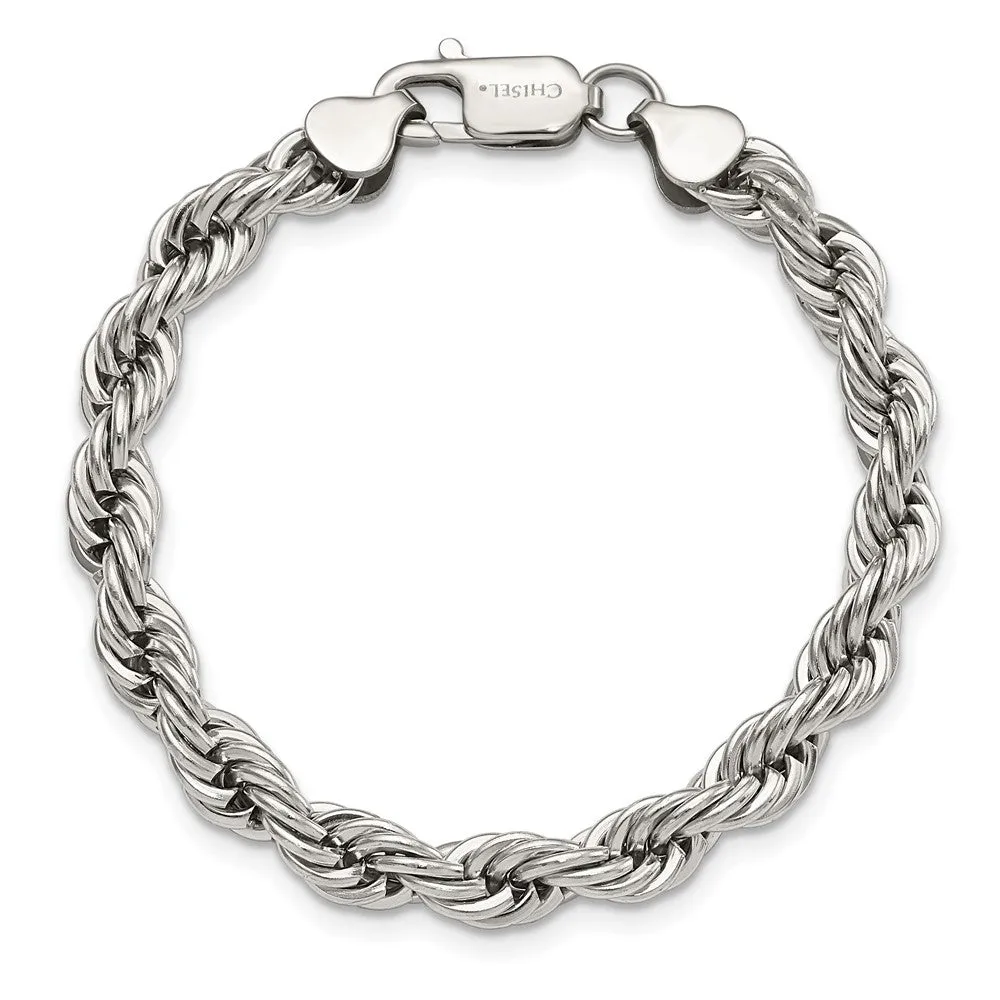Stainless Steel Polished 7mm 9in Rope Bracelet