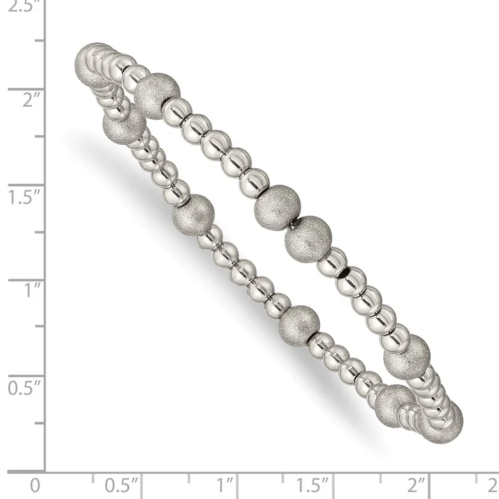 Stainless Steel Polished Sandblasted Beaded Stretch Bracelet