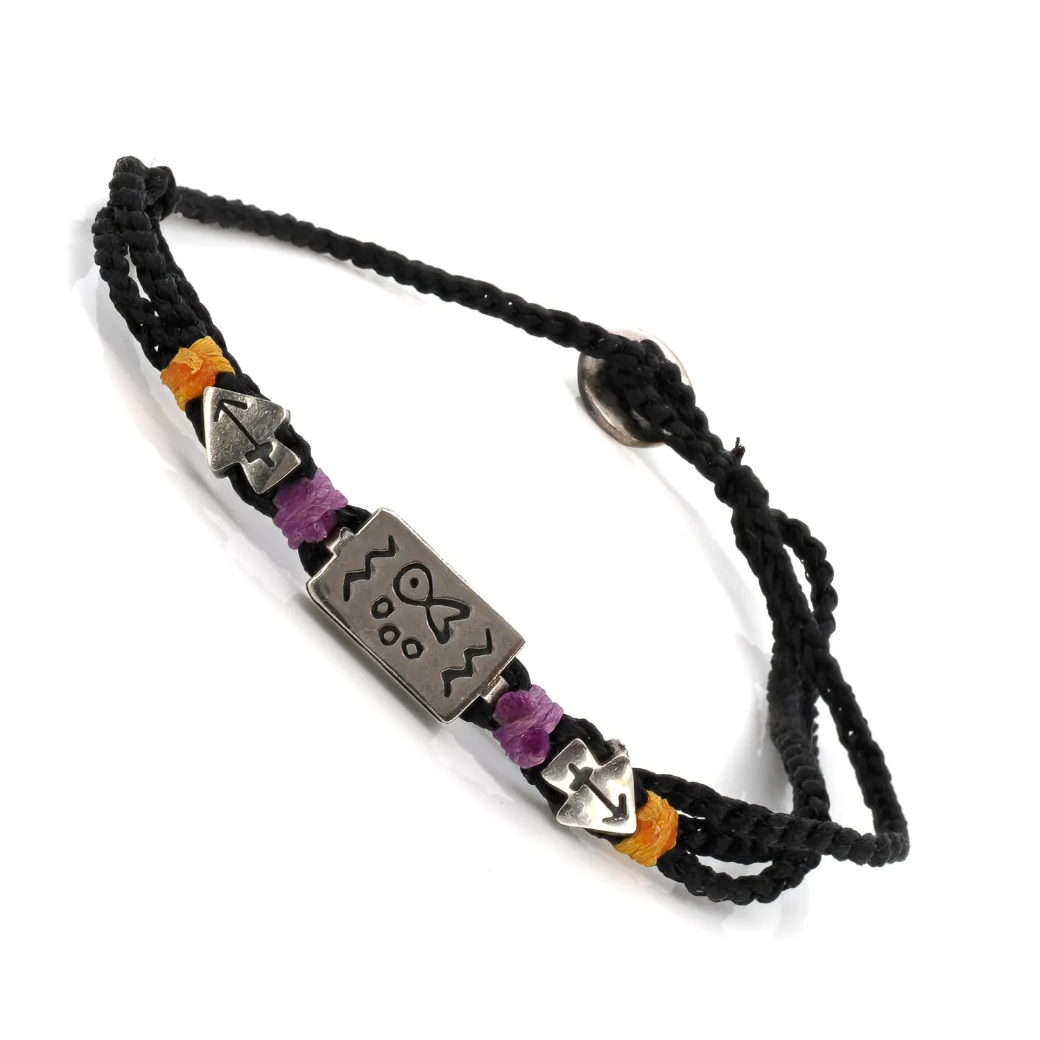 Sterling Silver Ambition Symbol Black Woven Bracelet