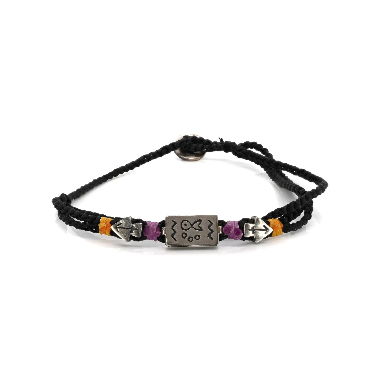 Sterling Silver Ambition Symbol Black Woven Bracelet