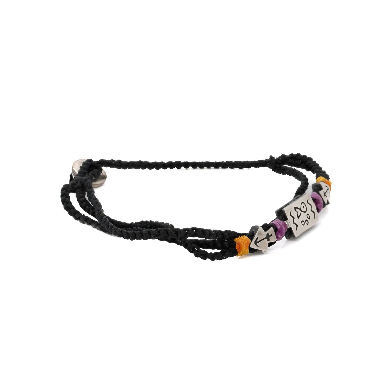 Sterling Silver Ambition Symbol Black Woven Bracelet