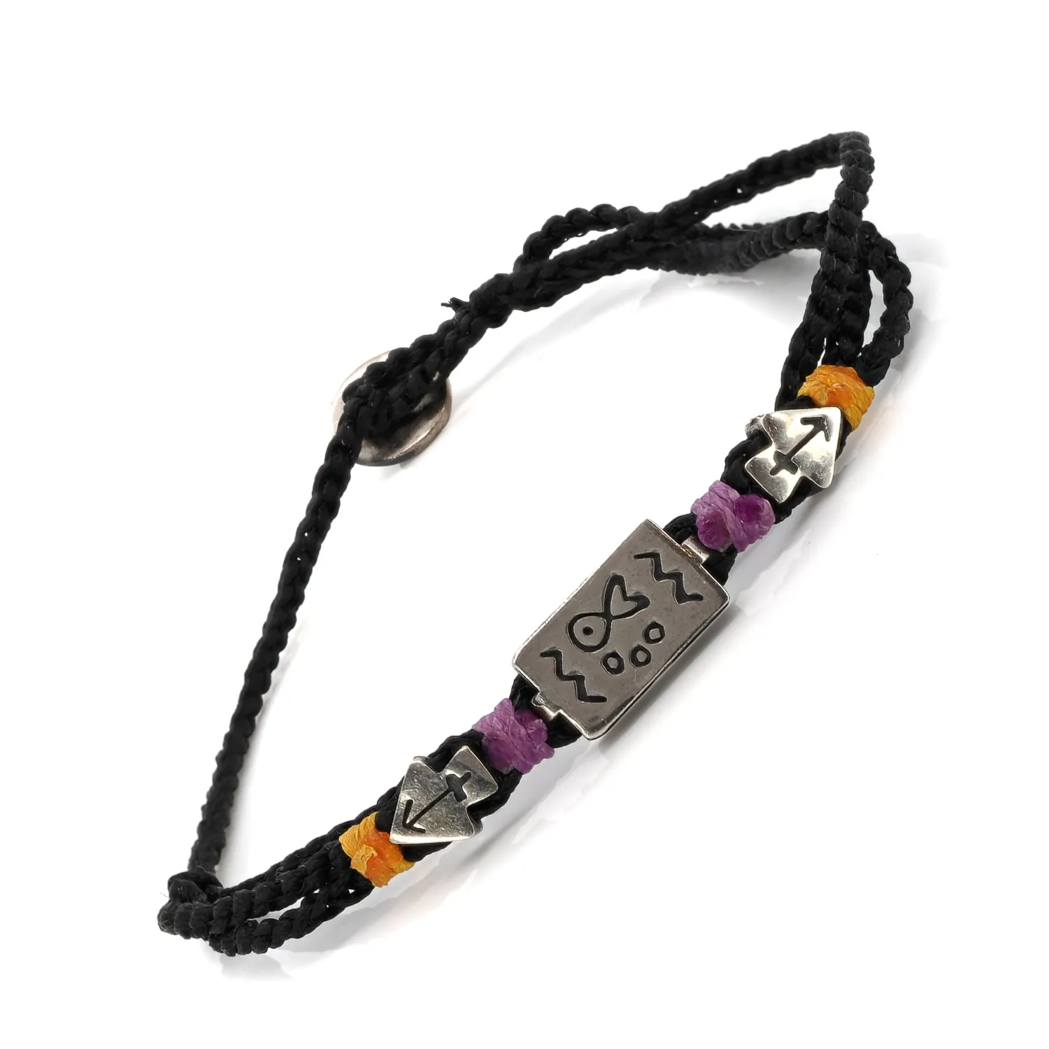 Sterling Silver Ambition Symbol Black Woven Bracelet