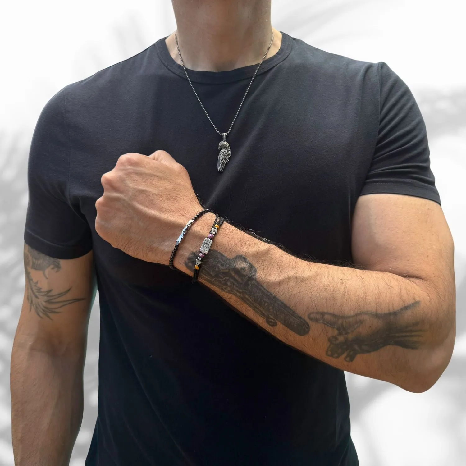 Sterling Silver Ambition Symbol Black Woven Bracelet