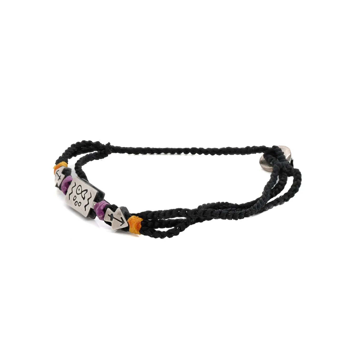 Sterling Silver Ambition Symbol Black Woven Bracelet