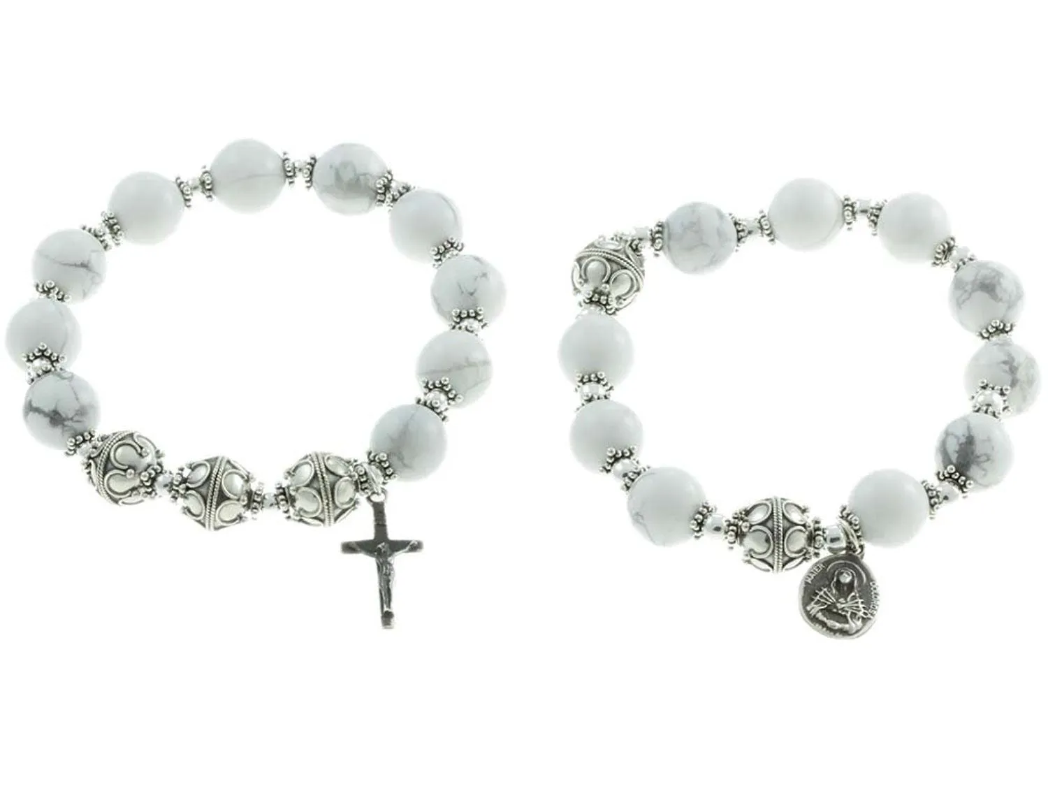 Sterling Silver Double Elastic Rosary Bracelet, Howlite 10mm Beads