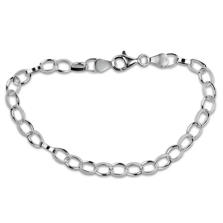 Sterling Silver Oval Rolo Link Charm Bracelet
