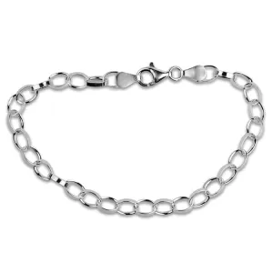 Sterling Silver Oval Rolo Link Charm Bracelet