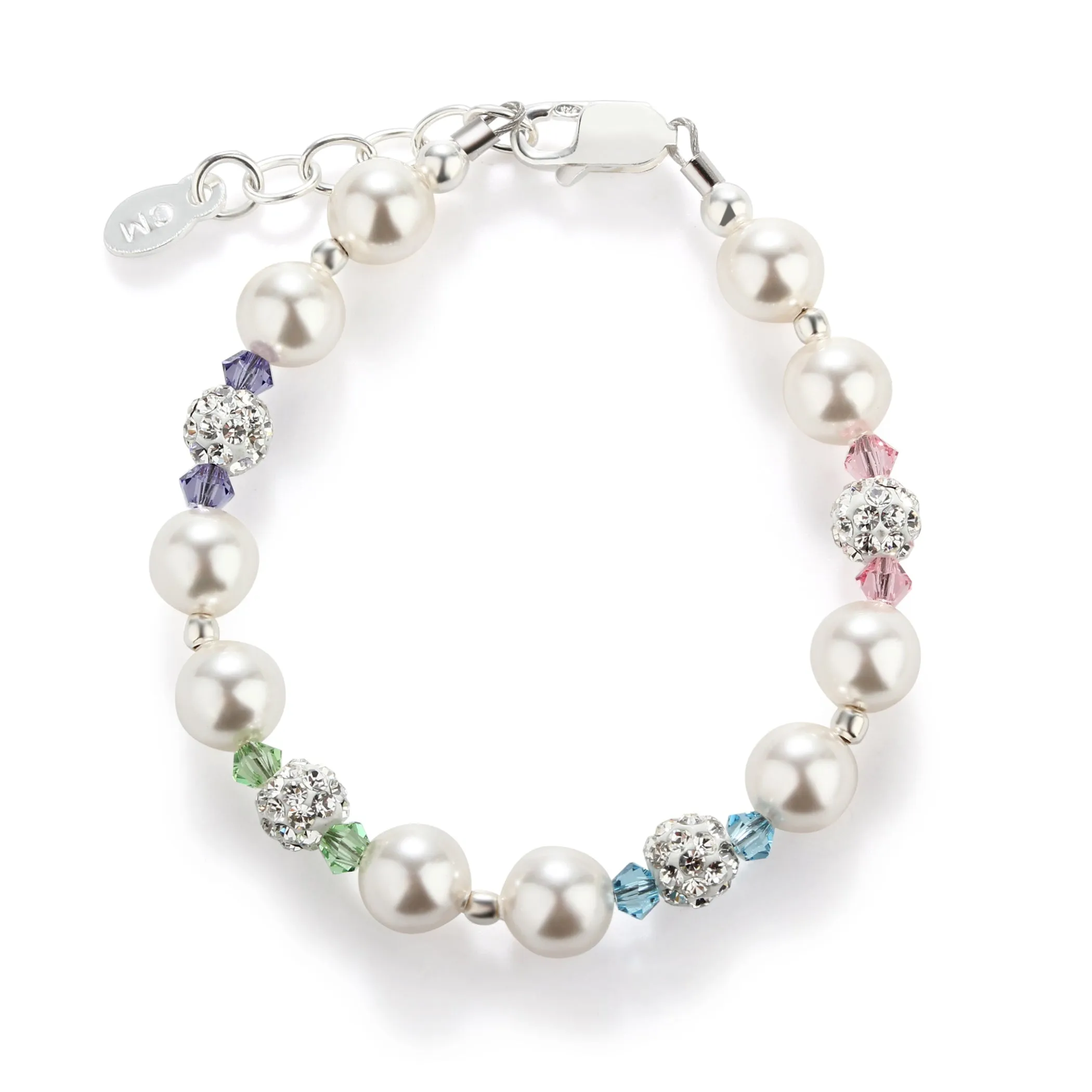 Sterling Silver Pearl Rainbow Bracelet for Kids and Little Girls