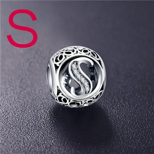 Sterling Silver Vintage Clear Letter Bead Charms | Fit Pandora Women Charm Bracelets Silver Jewelry