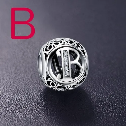 Sterling Silver Vintage Clear Letter Bead Charms | Fit Pandora Women Charm Bracelets Silver Jewelry
