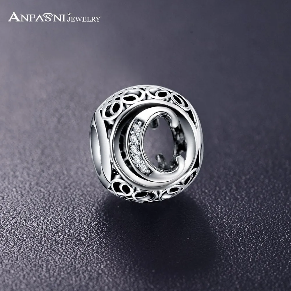 Sterling Silver Vintage Clear Letter Bead Charms | Fit Pandora Women Charm Bracelets Silver Jewelry