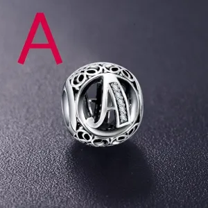 Sterling Silver Vintage Clear Letter Bead Charms | Fit Pandora Women Charm Bracelets Silver Jewelry