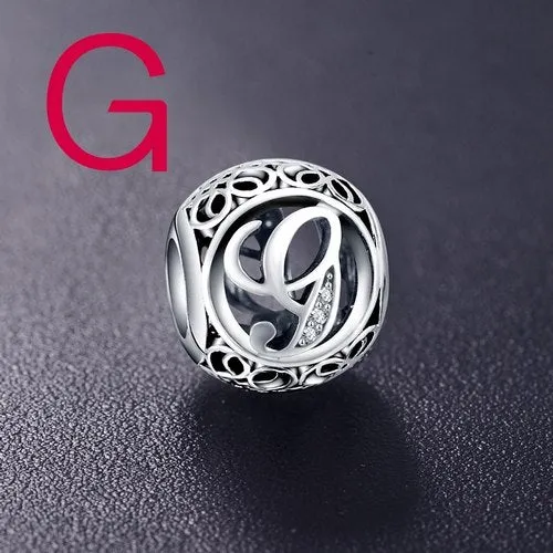 Sterling Silver Vintage Clear Letter Bead Charms | Fit Pandora Women Charm Bracelets Silver Jewelry