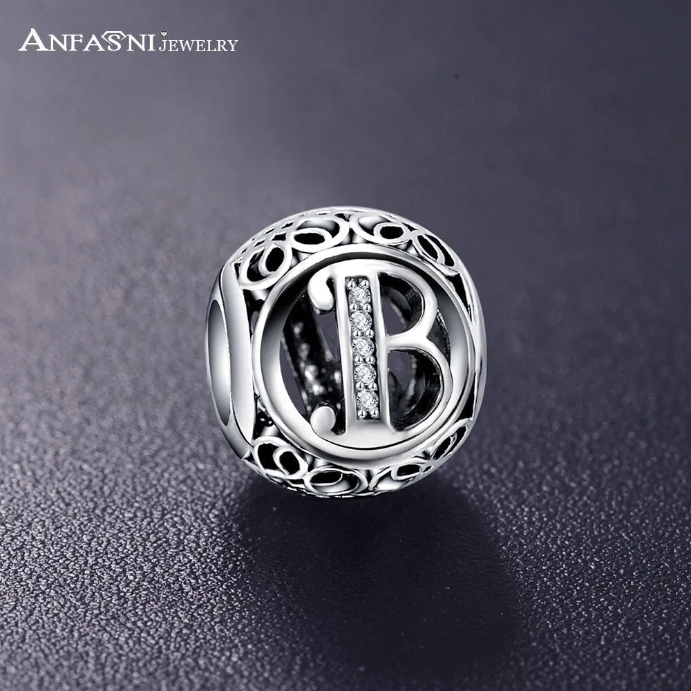 Sterling Silver Vintage Clear Letter Bead Charms | Fit Pandora Women Charm Bracelets Silver Jewelry