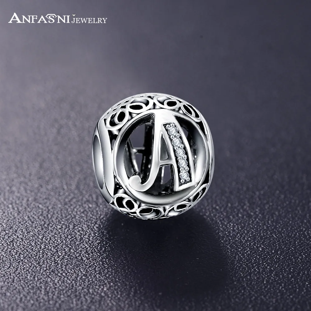 Sterling Silver Vintage Clear Letter Bead Charms | Fit Pandora Women Charm Bracelets Silver Jewelry