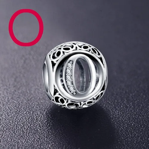 Sterling Silver Vintage Clear Letter Bead Charms | Fit Pandora Women Charm Bracelets Silver Jewelry