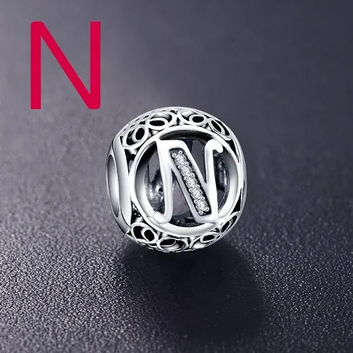 Sterling Silver Vintage Clear Letter Bead Charms | Fit Pandora Women Charm Bracelets Silver Jewelry