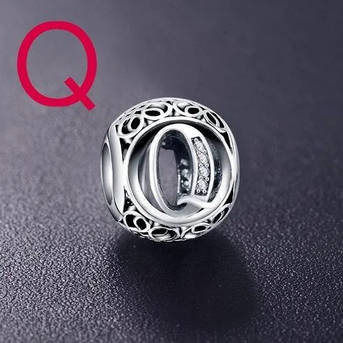 Sterling Silver Vintage Clear Letter Bead Charms | Fit Pandora Women Charm Bracelets Silver Jewelry