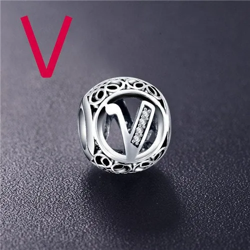 Sterling Silver Vintage Clear Letter Bead Charms | Fit Pandora Women Charm Bracelets Silver Jewelry