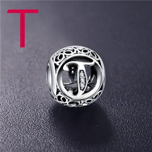 Sterling Silver Vintage Clear Letter Bead Charms | Fit Pandora Women Charm Bracelets Silver Jewelry
