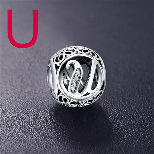Sterling Silver Vintage Clear Letter Bead Charms | Fit Pandora Women Charm Bracelets Silver Jewelry