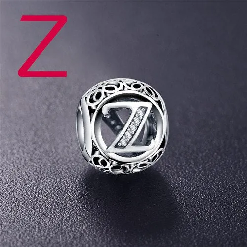 Sterling Silver Vintage Clear Letter Bead Charms | Fit Pandora Women Charm Bracelets Silver Jewelry