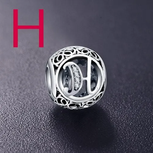 Sterling Silver Vintage Clear Letter Bead Charms | Fit Pandora Women Charm Bracelets Silver Jewelry