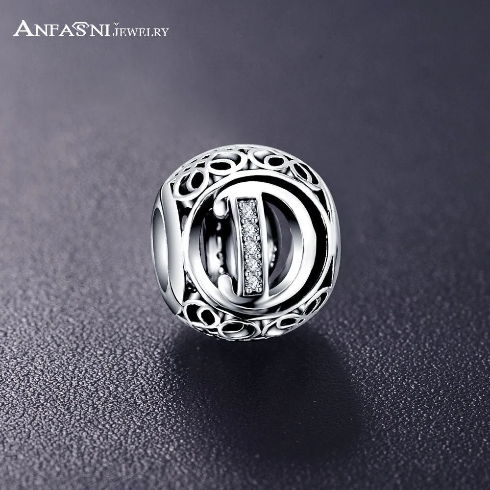 Sterling Silver Vintage Clear Letter Bead Charms | Fit Pandora Women Charm Bracelets Silver Jewelry