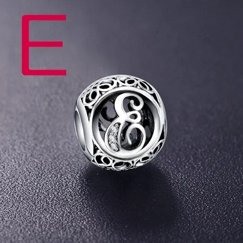 Sterling Silver Vintage Clear Letter Bead Charms | Fit Pandora Women Charm Bracelets Silver Jewelry