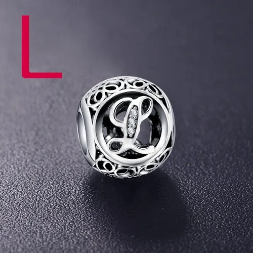 Sterling Silver Vintage Clear Letter Bead Charms | Fit Pandora Women Charm Bracelets Silver Jewelry