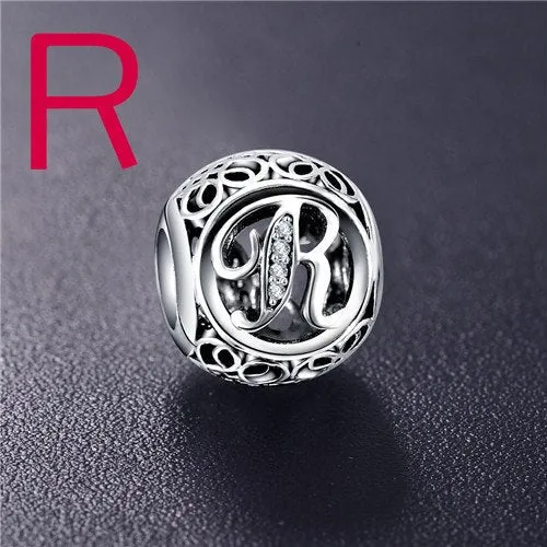 Sterling Silver Vintage Clear Letter Bead Charms | Fit Pandora Women Charm Bracelets Silver Jewelry