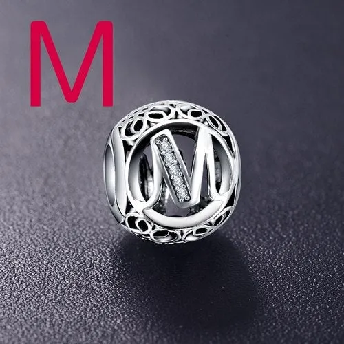 Sterling Silver Vintage Clear Letter Bead Charms | Fit Pandora Women Charm Bracelets Silver Jewelry