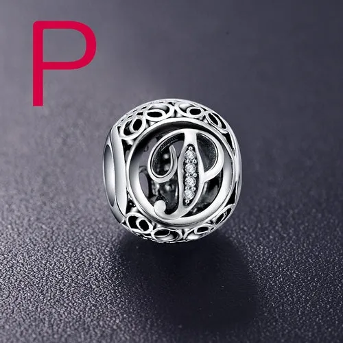 Sterling Silver Vintage Clear Letter Bead Charms | Fit Pandora Women Charm Bracelets Silver Jewelry