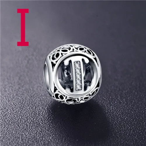 Sterling Silver Vintage Clear Letter Bead Charms | Fit Pandora Women Charm Bracelets Silver Jewelry
