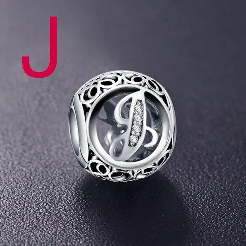 Sterling Silver Vintage Clear Letter Bead Charms | Fit Pandora Women Charm Bracelets Silver Jewelry