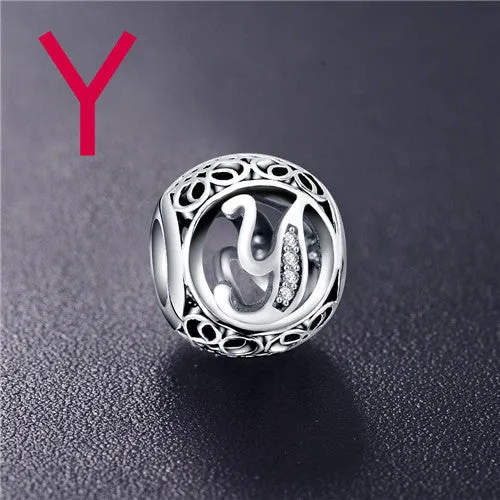 Sterling Silver Vintage Clear Letter Bead Charms | Fit Pandora Women Charm Bracelets Silver Jewelry