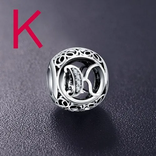 Sterling Silver Vintage Clear Letter Bead Charms | Fit Pandora Women Charm Bracelets Silver Jewelry