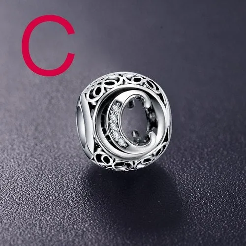 Sterling Silver Vintage Clear Letter Bead Charms | Fit Pandora Women Charm Bracelets Silver Jewelry