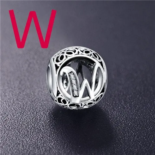 Sterling Silver Vintage Clear Letter Bead Charms | Fit Pandora Women Charm Bracelets Silver Jewelry