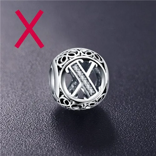 Sterling Silver Vintage Clear Letter Bead Charms | Fit Pandora Women Charm Bracelets Silver Jewelry