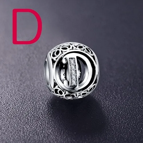 Sterling Silver Vintage Clear Letter Bead Charms | Fit Pandora Women Charm Bracelets Silver Jewelry