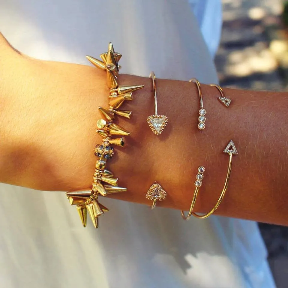 Studded Renegade Cluster Stretch Bracelet- Gold