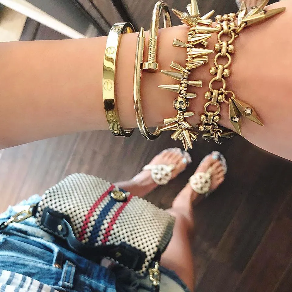Studded Renegade Cluster Stretch Bracelet- Gold
