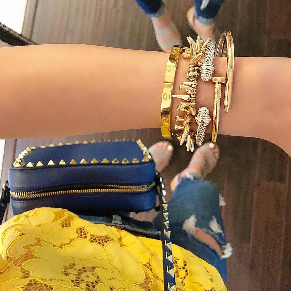 Studded Renegade Cluster Stretch Bracelet- Gold