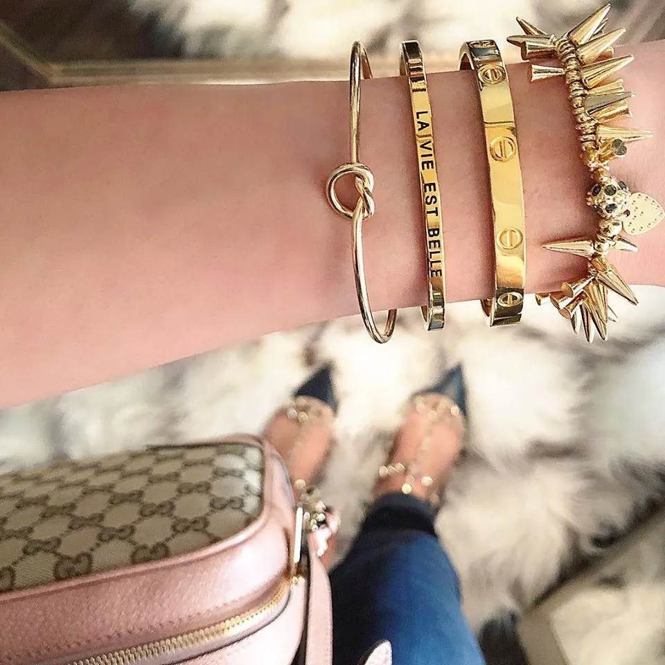 Studded Renegade Cluster Stretch Bracelet- Gold
