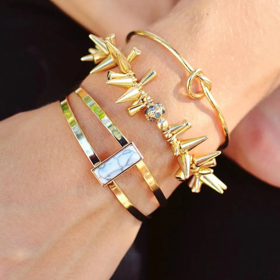 Studded Renegade Cluster Stretch Bracelet- Gold